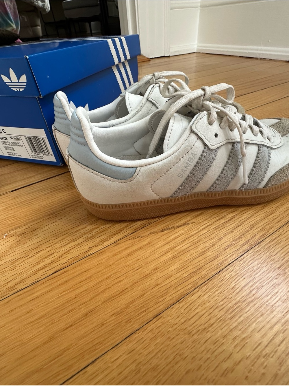 Adidas Kids' Samba Classic Shoes - Light Gray blue / Gum 1 1/2